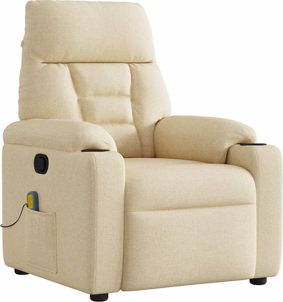 vidaXL vidaXL Rozkładany fotel masujący, kremowy, obity tkaniną