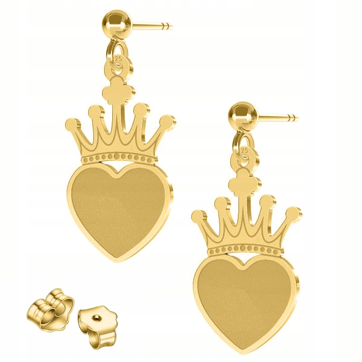 Złote Kolczyki Korony z Serduszkami Korona Serce Serca SREBRO 925
