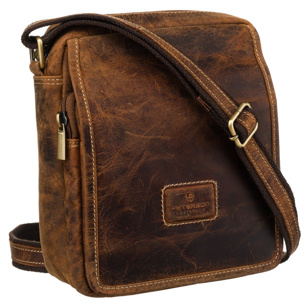 Brązowa listonoszka męska ze skóry nubukowej torba na ramię PETERSON
