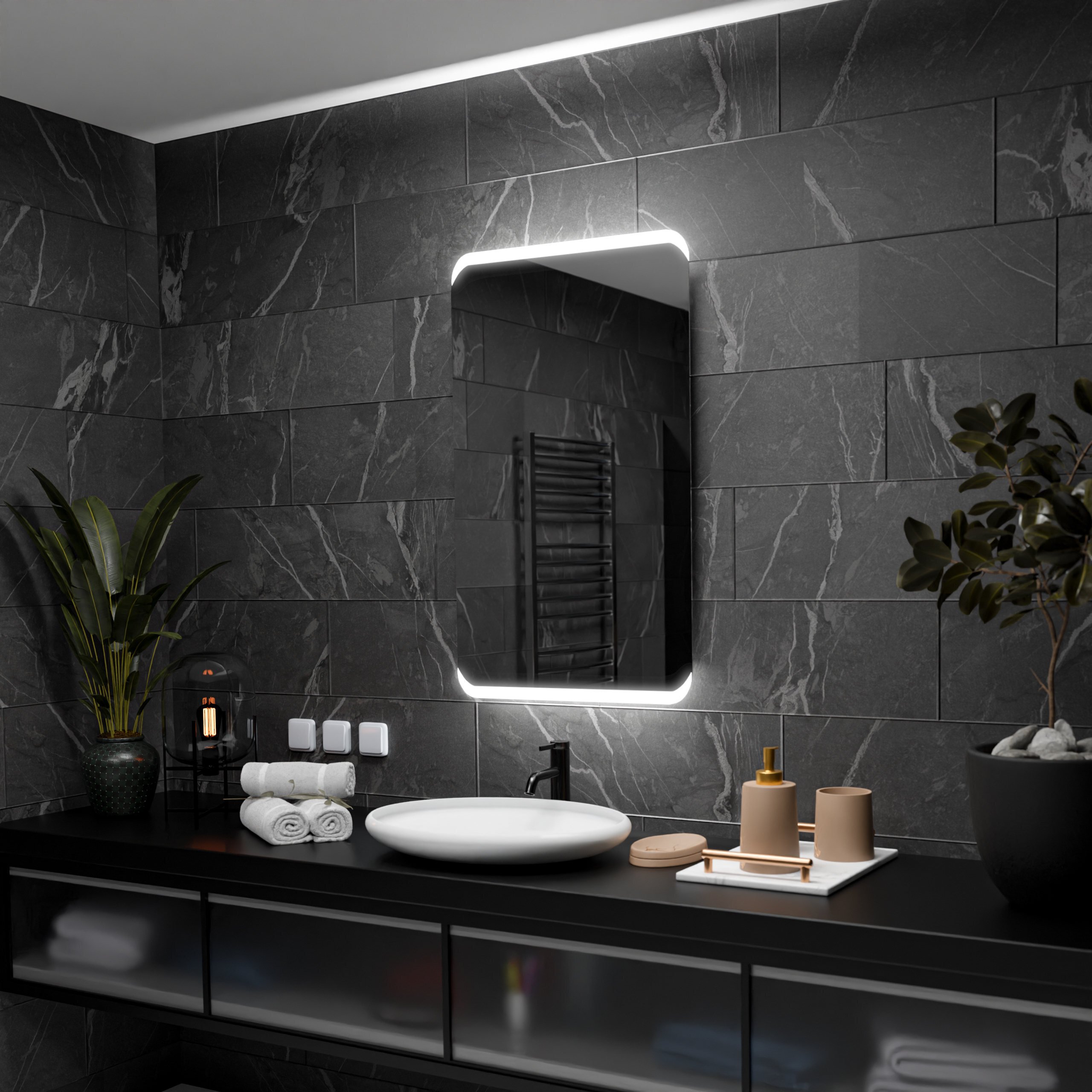 Prostokątne lustro łazienkowe z podświetleniem LED - Modena - 70x90cm