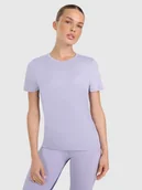 Koszulki sportowe damskie - 4F Koszulka treningowa regular szybkoschnąca damska - niebieska L - miniaturka - grafika 1