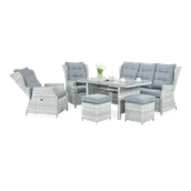 Meble ogrodowe - Meble technorattanowe BALTIMORE DINING + PUFY White Grey - miniaturka - grafika 1