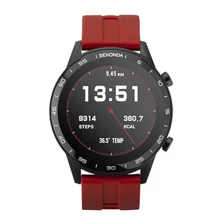 Paski - Sekonda Męski smartwatch 45 mm z pulsometrem i monitorowaniem snu, codzienną aktywność, sport, muzyka, pogoda i wiadomości, z gumowym paskiem., Czerwony, pasek - grafika 1