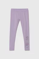 Spodnie i spodenki dla dziewczynek - Guess legginsy dziecięce kolor fioletowy z aplikacją - miniaturka - grafika 1