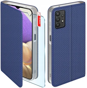 Etui z klapką do Samsung Galaxy A32 5G Zamykane Granatowe Futerał +Szkło 9H - Etui i futerały do telefonów - miniaturka - grafika 1