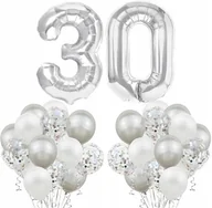 Balony i akcesoria - Zestaw SREBRNY BALON na 30 URODZINY białe konfetti - miniaturka - grafika 1