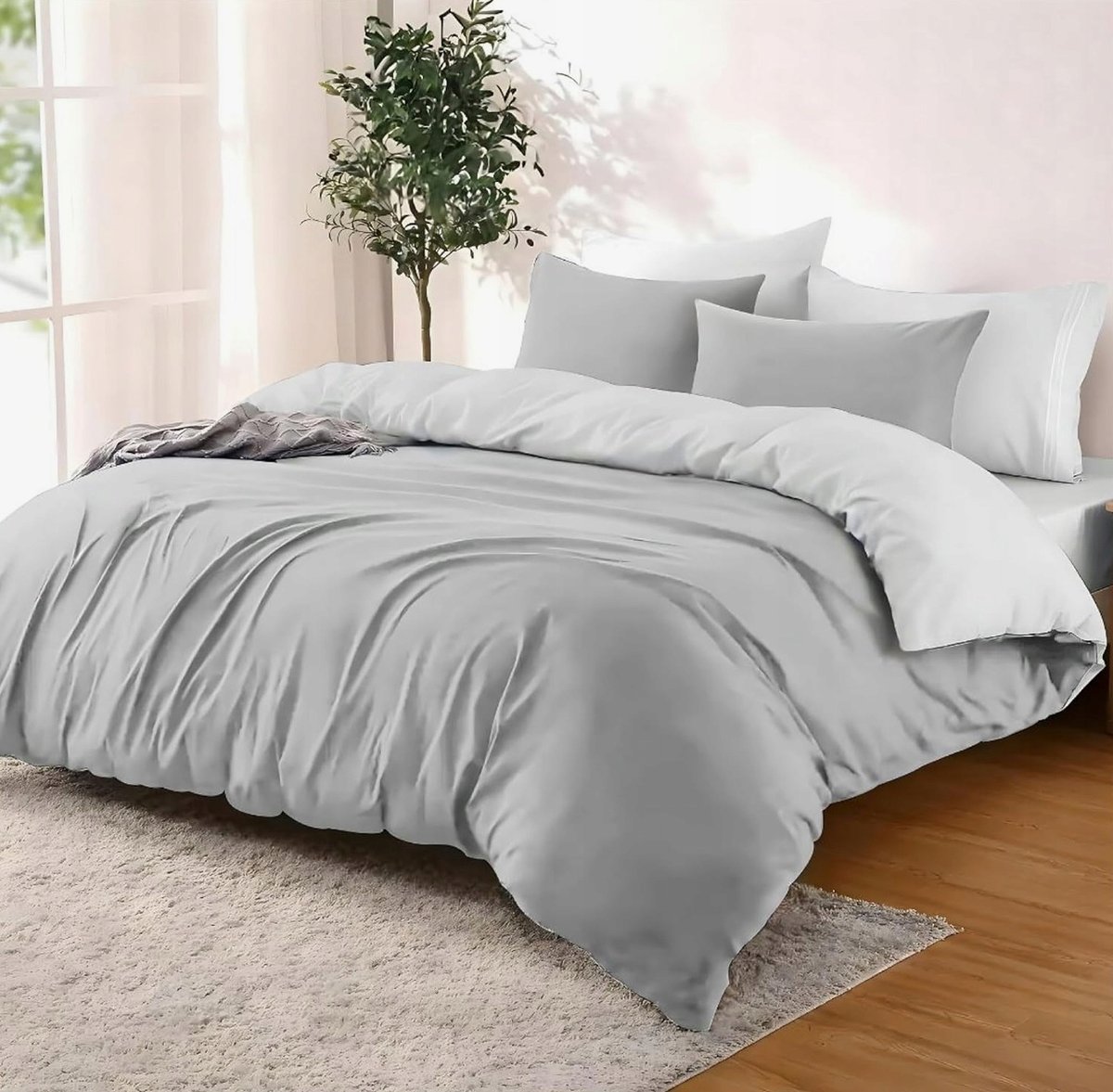 Pościeli komplet 200x220 mikrofibra dwustronna jasnoszary biały zestaw 3