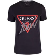 Koszulki i topy damskie - GUESS KOSZULKA DAMSKA T-SHIRT SS CN ICON TEE CZARNA r.XS - miniaturka - grafika 1