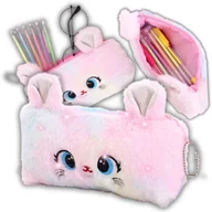 Piórniki - Piórnik Szkolny Saszetka Przybornik Włochacz Futerko Dla Dziewczynki Kotek Biały - miniaturka - grafika 1