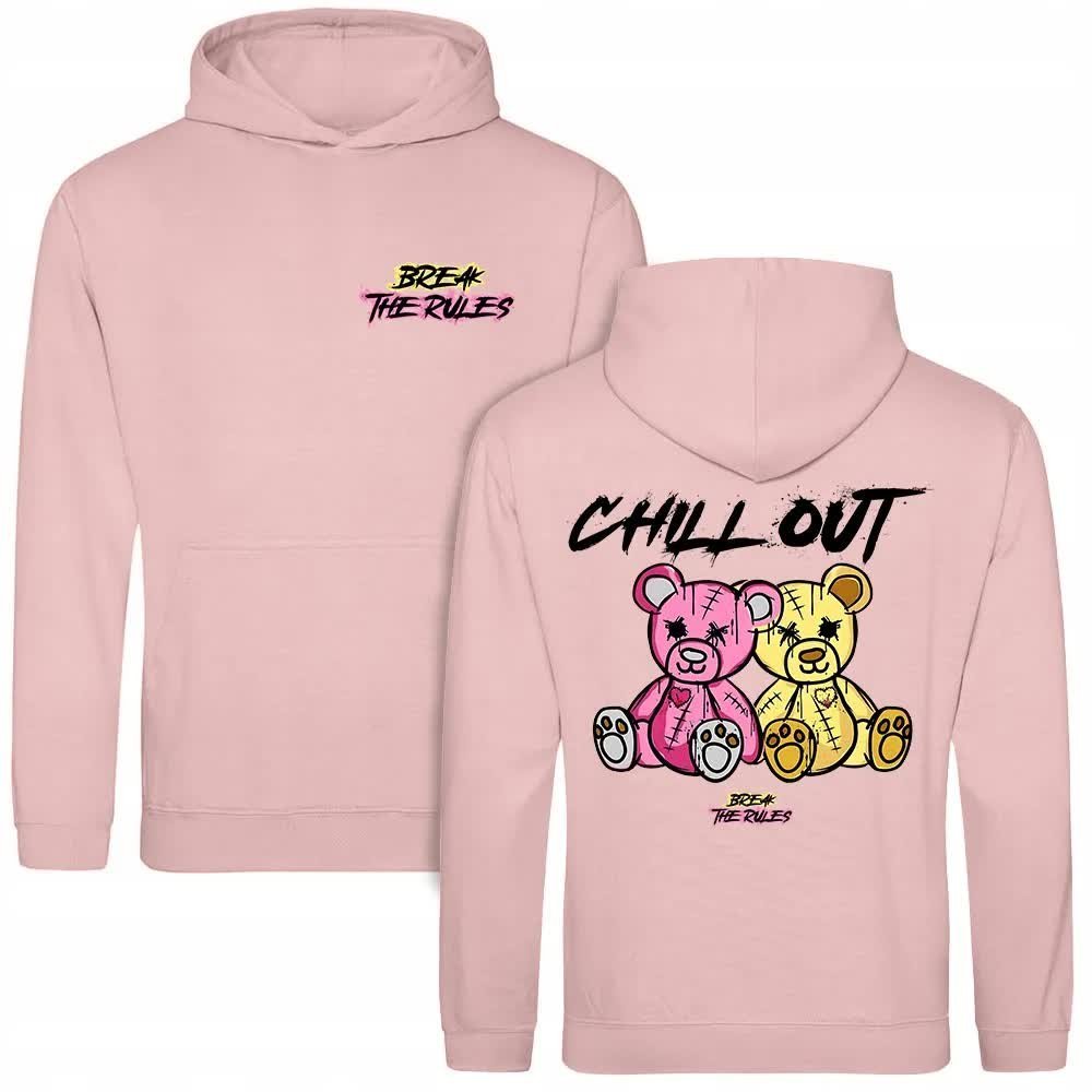 Bluza Damska Z Kapturem Różowa BREAK THE RULES Nadruk Dwustronny Wzory - M