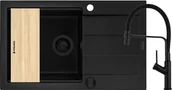 Zlewozmywaki z baterią - ZESTAW PYRAMIS | SPARTA PLUS LUX (78x48) 1B 1D + FLEXOS | BLACK EDITION volcano (czarny mat) + deska + wkładka (070175802BF) - miniaturka - grafika 1