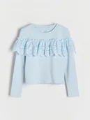 Bluzki dla dziewczynek - Reserved - Koszulka z ażurową falbaną - jasnoniebieski - miniaturka - grafika 1