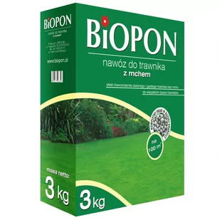 Biopon Nawóz do trawnika z mchem, karton z uchwytem 3kg, marki - Nawozy ogrodnicze - miniaturka - grafika 1