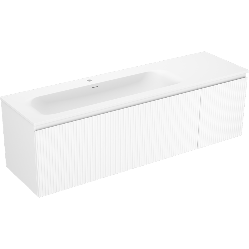 Mexen Rivel szafka łazienkowa 160 cm z umywalką Vela lewą, 1S, 1D, ryflowana, biała mat - 91A23-16047-3-BBFF01-W23L01