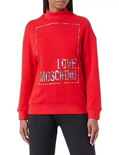 Swetry damskie - Love Moschino Damska bluza z wysokim kołnierzem o normalnym kroju z błyszczącym nadrukiem Logo Box Sweter, Czerwony, 44 - grafika 1