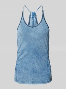 Top o kroju slim fit z efektem denimu model ‘Gathered indigo’ - Koszulki i topy damskie - miniaturka - grafika 1
