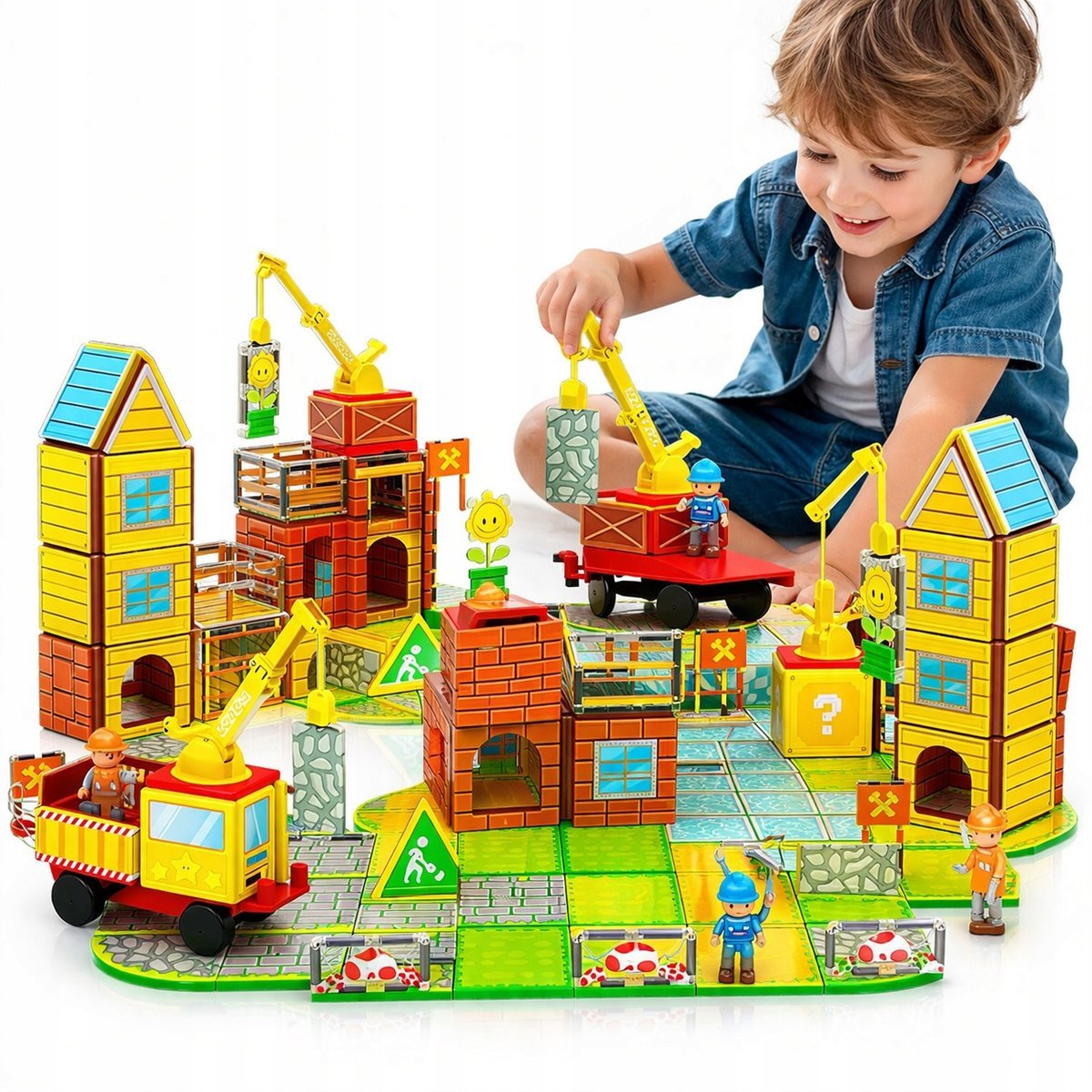 KLOCKI MAGNETYCZNE KONSTRUKCYJNE EDUKACYJNE ZESTAW 45EL DUŻE PANELE 3D7,5CM