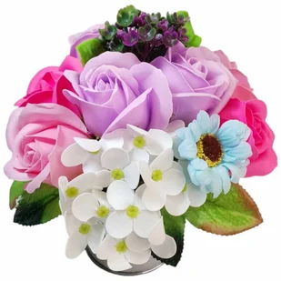 Bukiet Kwiatów Mydlanych róże hortensje margaretki mydlane Prezent Upominek - Sztuczne kwiaty - miniaturka - grafika 1