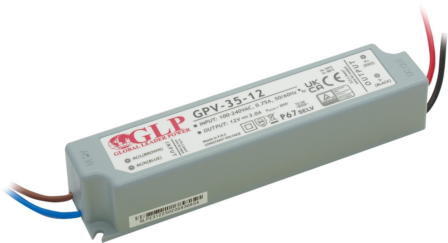GLP power supply GPV series 12V/3A, CV, IP67 plastic