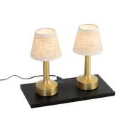 Lampy stojące - QAZQA Zestaw 2 lamp stołowych złotych z beżowym RGBW do ładowania - Elise - miniaturka - grafika 1