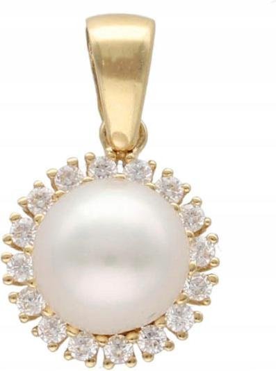 Złota zawieszka 585 elegancka z perłą 1,21 g elegancki wzór do łańcuszka