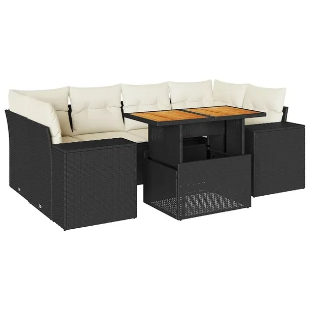 Zestaw mebli ogrodowych z rattanem PE, czarny, 62 x 62 x 69 cm, 83 x 62 x 6