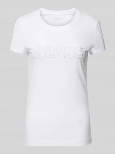 T-shirt z wyhaftowanym logo i obszyciem ozdobnymi kamieniami - Koszulki i topy damskie - miniaturka - grafika 1
