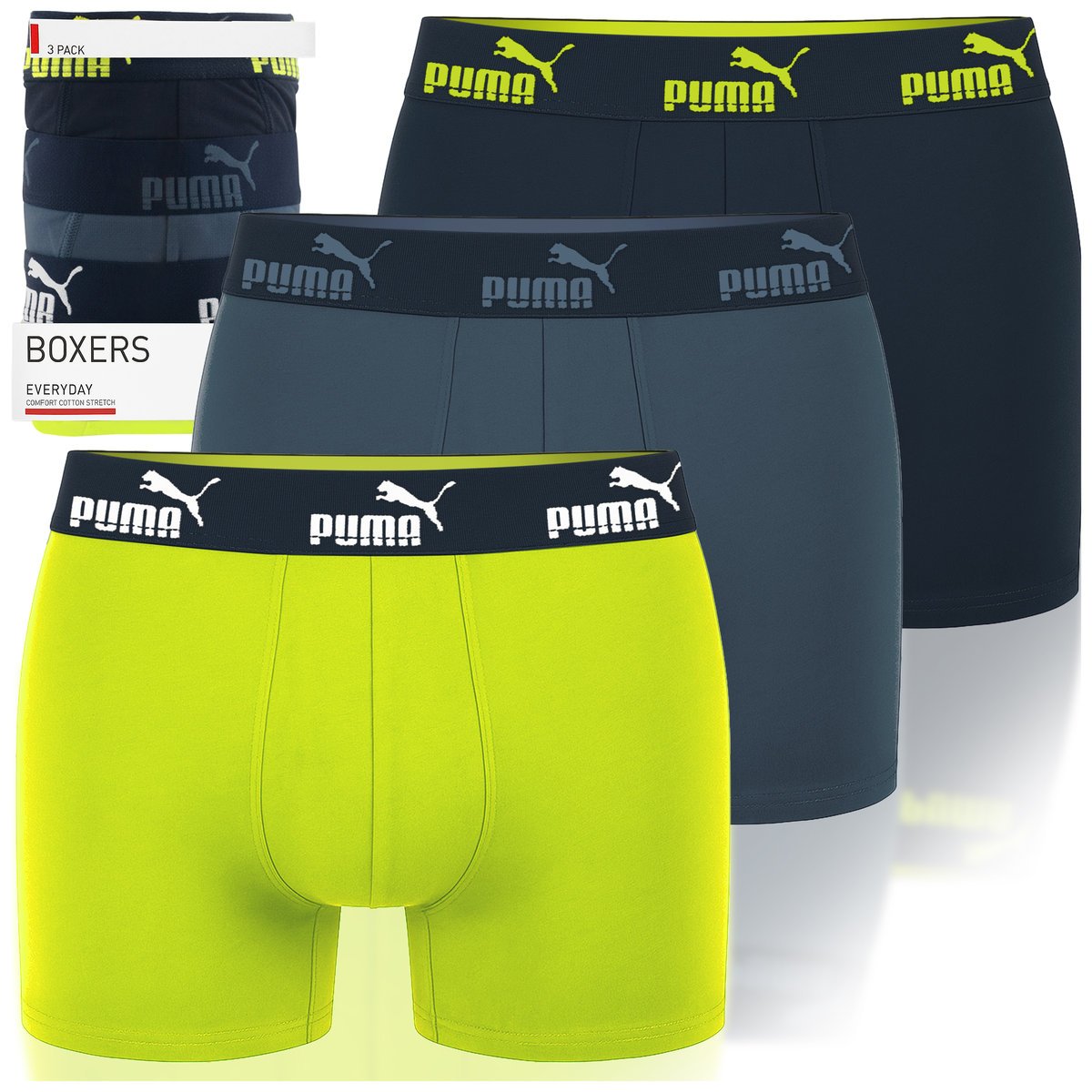 Puma Bokserki Męskie Lime Blue Bawełna 3 Pak Rozmiar L