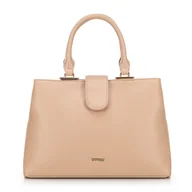 Torebki damskie - Damski kuferek z imitacji skóry dwukomorowy beżowy - miniaturka - grafika 1