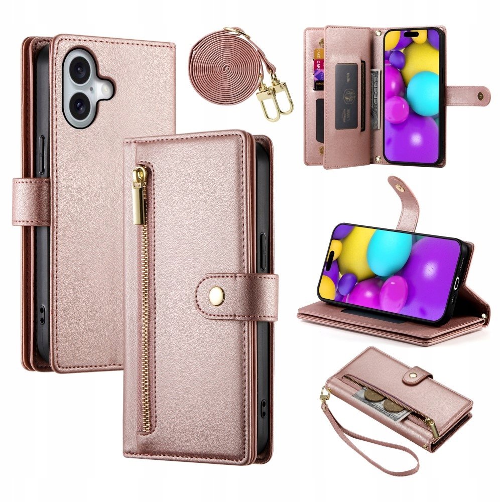 Etui z klapką do iPhone 16 Plus, Wallet Zipper Pocket Portfel, Obudowa