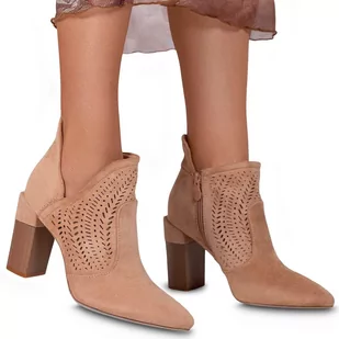 Botki Zamszowe Na obcasie Eleganckie Ażurowe Na Słupku Bella Paris Khaki 36 - Botki damskie Botki Zamszowe Na obcasie Eleganckie Ażurowe Na Słupku Bella Paris Khaki 36 - Botki damskie - miniaturka - grafika 1