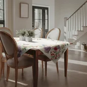 Obrusy i serwetki - Obrus dekoracyjnygobelin SPRING 140x180 Eurofirany naturalny czerwony kwiaty motyle - miniaturka - grafika 1