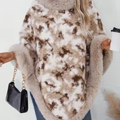 Inne - Puszysty dzianinowy poncho z okrągłym dekoltem, swobodny sweter z długim rękawem i chusteczkowym obszyciem na jesień i zimę, odzież damska - miniaturka - grafika 1