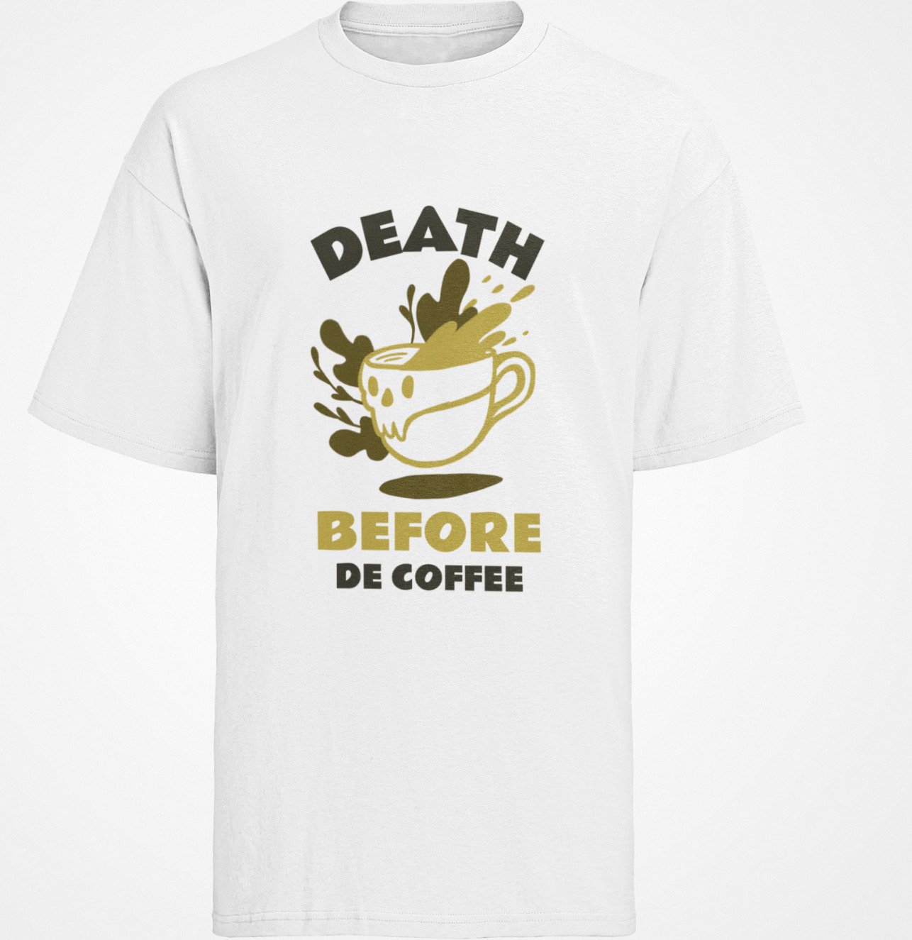 T-shirt męski z bawełny organicznej z napisem: Death Before De Coffee