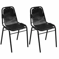 Krzesła - Krzesła do jadalni 2 szt., 49x52x88 cm, skóra, czarne - miniaturka - grafika 1