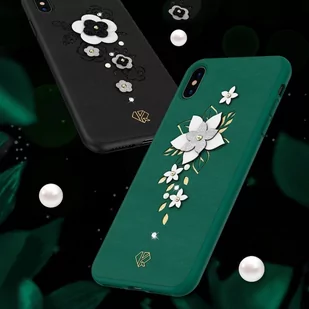 Kingxbar Petal etui ozdobione oryginalnymi Kryształami Swarovskiego iPhone XS / iPhone X czarny - Etui i futerały do telefonów - miniaturka - grafika 5