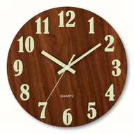 Inne - TEMU 1 szt. Świecący drewniany zegar ścienny, 12-calowy cichy okrągły design, świecący w ciemności zegar kwarcowy do salonu, sypialni, kuchni, - miniaturka - grafika 1