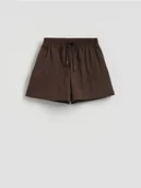 Spodenki damskie - Reserved - Bawełniane szorty - ciemnobrązowy - miniaturka - grafika 1