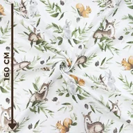 Pasmanteria - Tkanina bawełniana sarenki z króliczkami i zielonymi listkami na białym tle - miniaturka - grafika 1