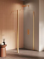 Ścianki i drzwi prysznicowe - Złota szczotkowana ścianka prysznicowa 120 cm + element ruchomy 34 cm K-4343 New Soleo Gold Brushed New Trendy - miniaturka - grafika 1