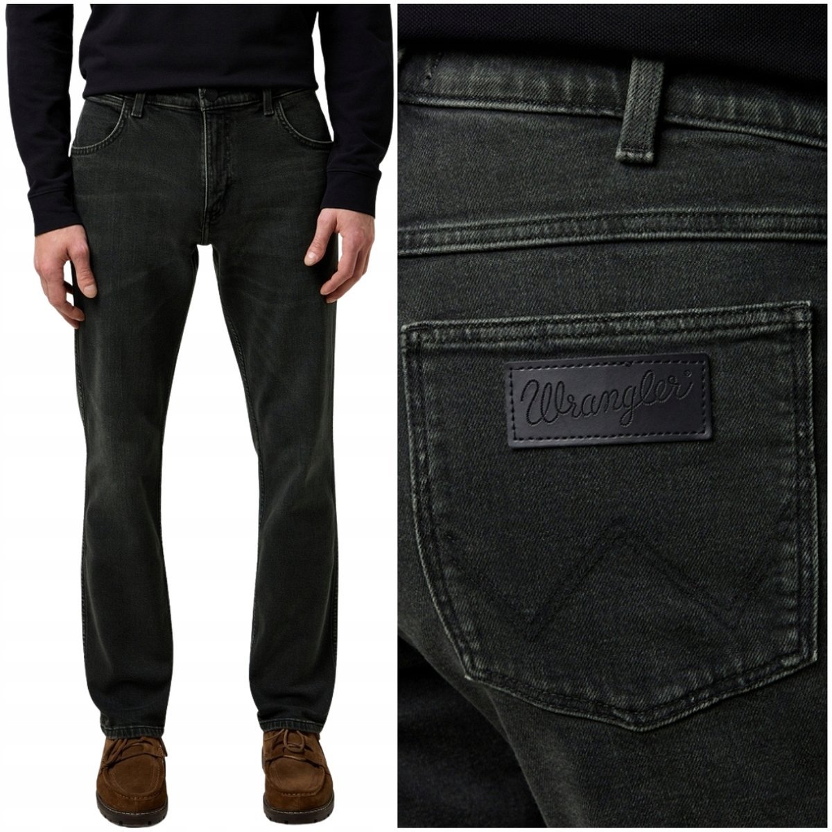 Wrangler GREENSBORO Ash proste grafitowo - czarne spodnie jeansowe W30 L30