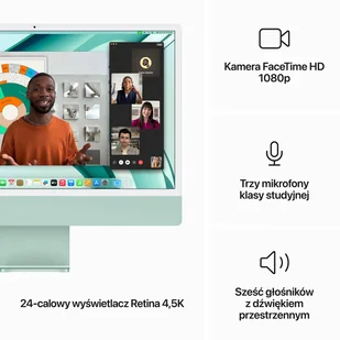 Apple iMac 24" 4,5K Retina M3 8-core CPU + 10-core GPU / 16GB / 512GB SSD / Gigabit Ethernet / Zielony (Green) - Zestawy komputerowe - miniaturka - grafika 6