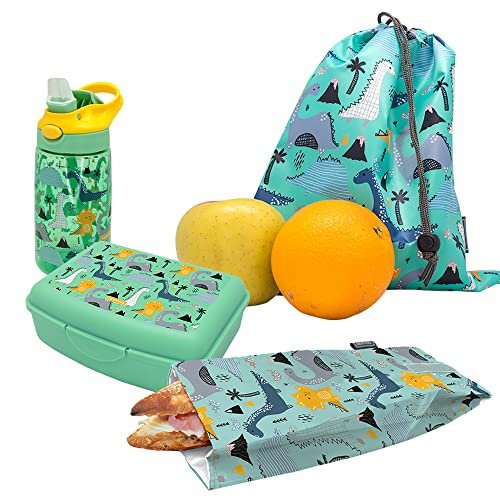 NERTHUS FIH 1004 SET Butelka Tritan + Lunchbox + Torba Przekąska + Plecak Dinozaury