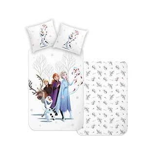 Disney Home Frozen dziecięca pościel dwustronna, zestaw 135 x 200 – poszewka na poduszkę 80 x 80 – 2-częściowa pościel Elsa, Anna, Kristoff i Olaf, miękka i przyjemna dla skóry, super miękka bawełna - Pościel dla dzieci - miniaturka - grafika 1