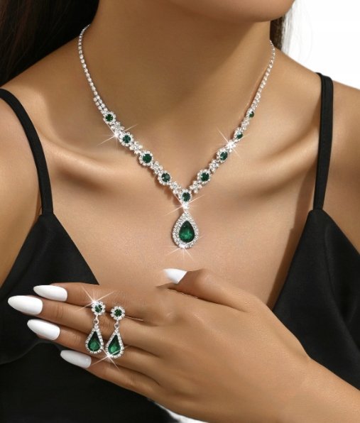 Zestaw Kolczyki Naszyjnik Ślub Srebrny Elegancki Szafirowy Cyrkonie B24