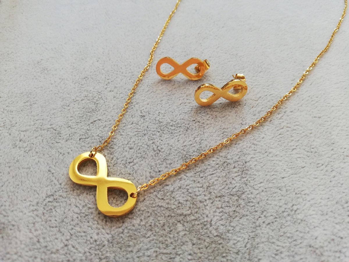 komplet celebrytka NIESKOŃCZONOŚĆ i kolczyki STAL