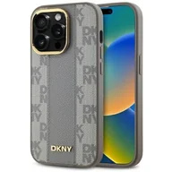 Etui i futerały do telefonów - Etui DKNY Leather Checkered Mono Pattern MagSafe do Apple iPhone 14 Pro Beżowy | Bezpłatny transport - miniaturka - grafika 1