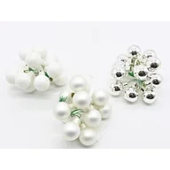 Bombki - Wiązka bombek szklanych na druciku 2,5 cm 12 sztuk biały / srebrny - miniaturka - grafika 1