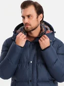 Kurtki męskie - Kurtka męska Ombre Kurtka męska puffer z podszewką w kratę granatowa V1 OM-JAHP-0205 XL - miniaturka - grafika 1