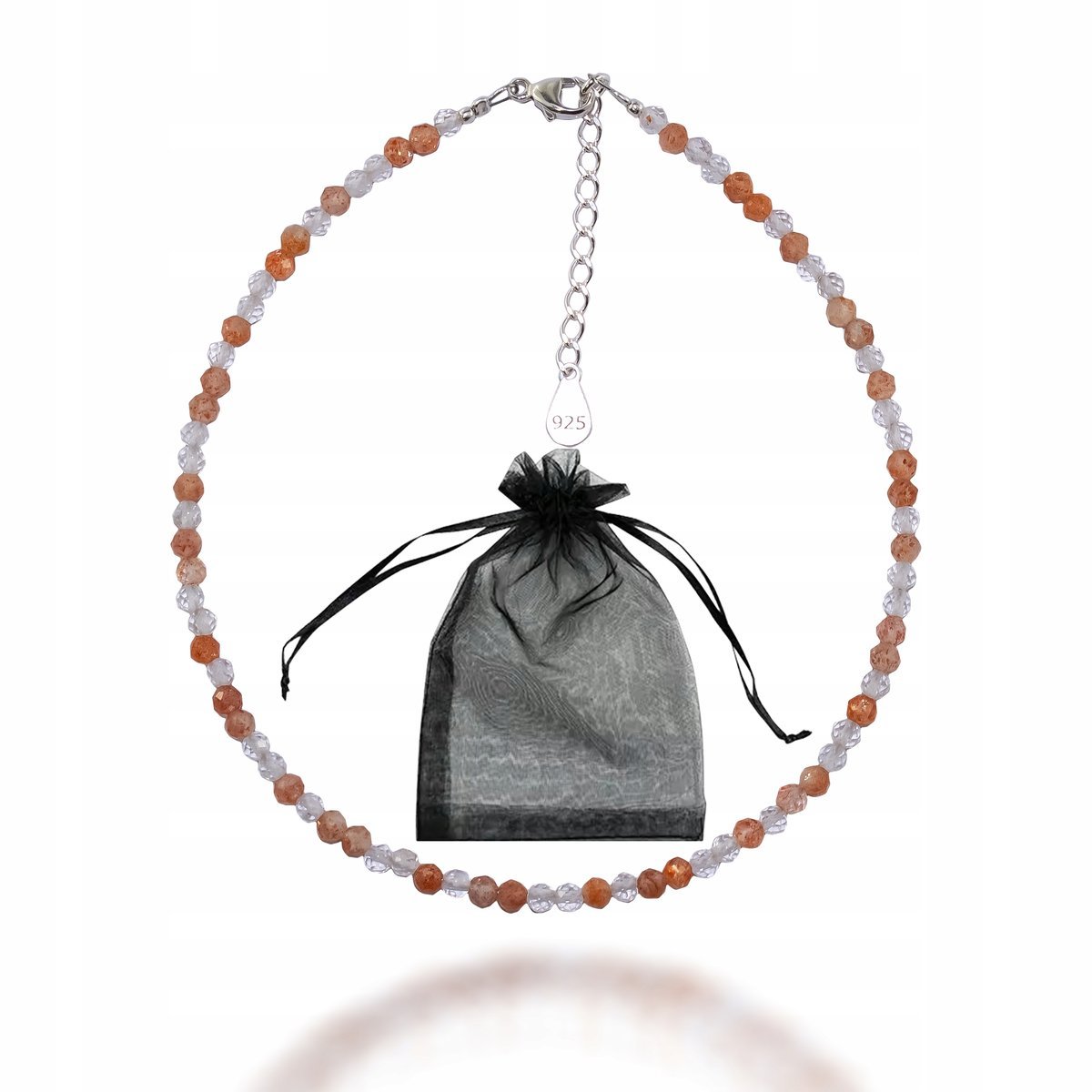 Bransoletka na nogę Kamień Księżycowy i Kryształ Górski Srebrno 925 dł 26cm, bez marki, AG00000194